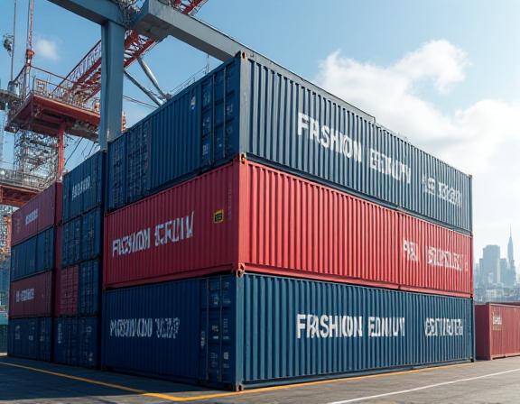 Fashion freight containers arriving at New York port from Asia manufacturing hubs