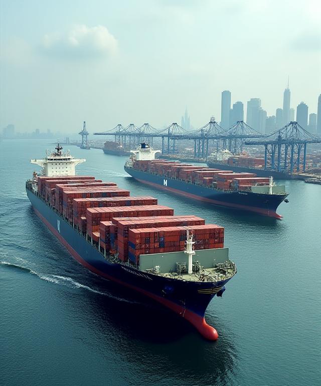 New York Harbor logistics operations showing container ships and freight management